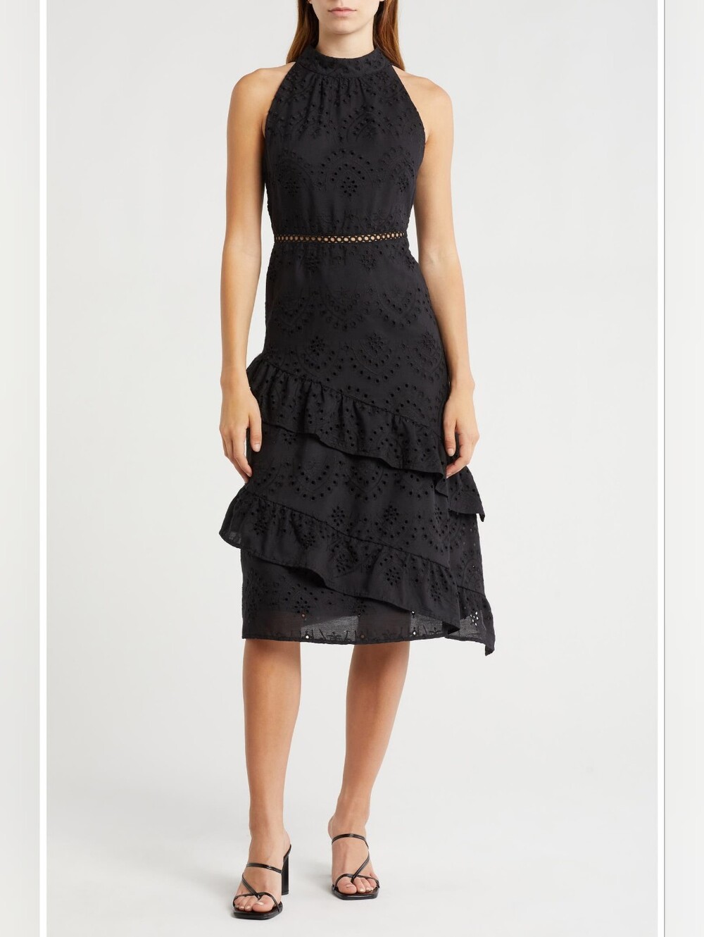 Sam Edelman High Neck Eyelet Midi Dress Size 8